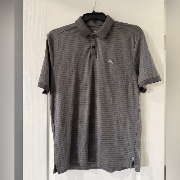 Tommy Bahama Polo Shirt Mens Large‎ Gray Stripe Golf Casual - Picture 1 of 6